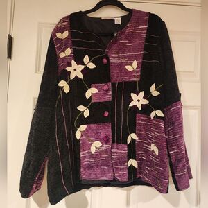 NWT Nouveau Monde vintage black and purple floral heavyweight button up jacket M